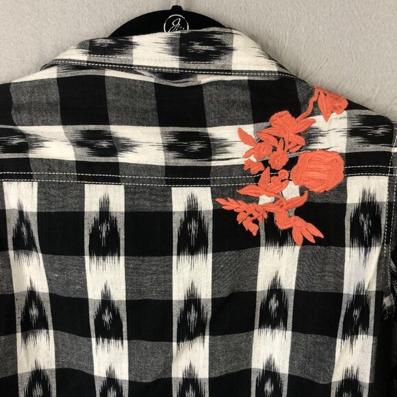 Ryan Michael Shirt Womens Small Black White Plaid Western Pearl Snap Embroidered - Picture 9 of 16